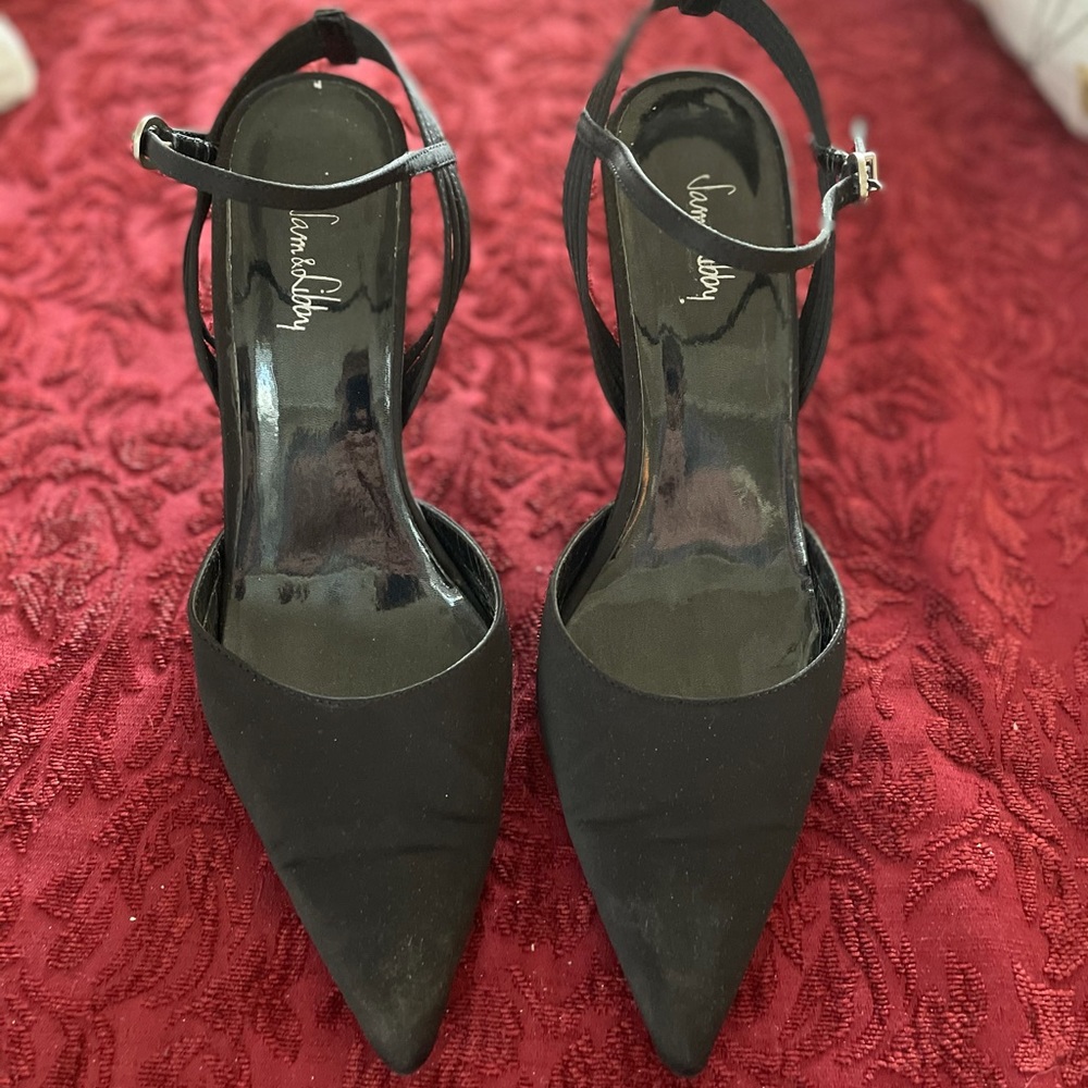 Sam & Libby Black Satin Ankle Straps